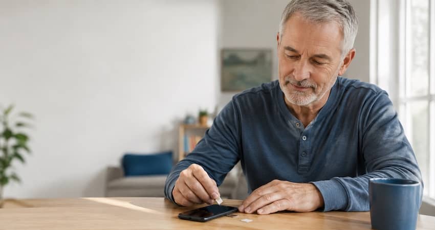 Man switching the SIM card in his phone while moving from SafeLink to Assurance Wireless.