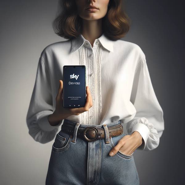 A Young Woman Holding A Sky Devices Phone