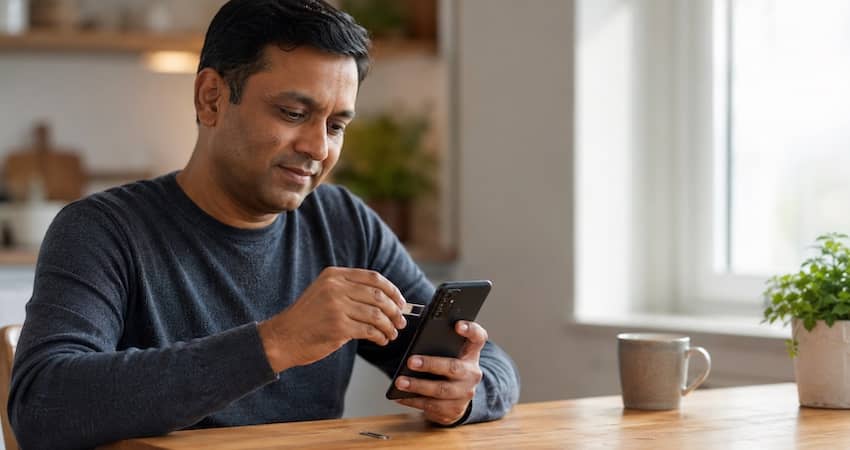Man inserting a SIM card into his smartphone to bring his own phone to Lifeline