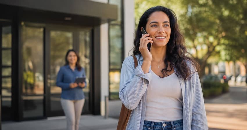 Woman making a call after keeping her phone number while switching Lifeline providers