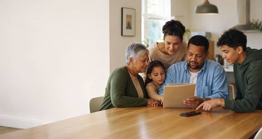 Family reviewing Lifeline eligibility information under the one-per-household rule