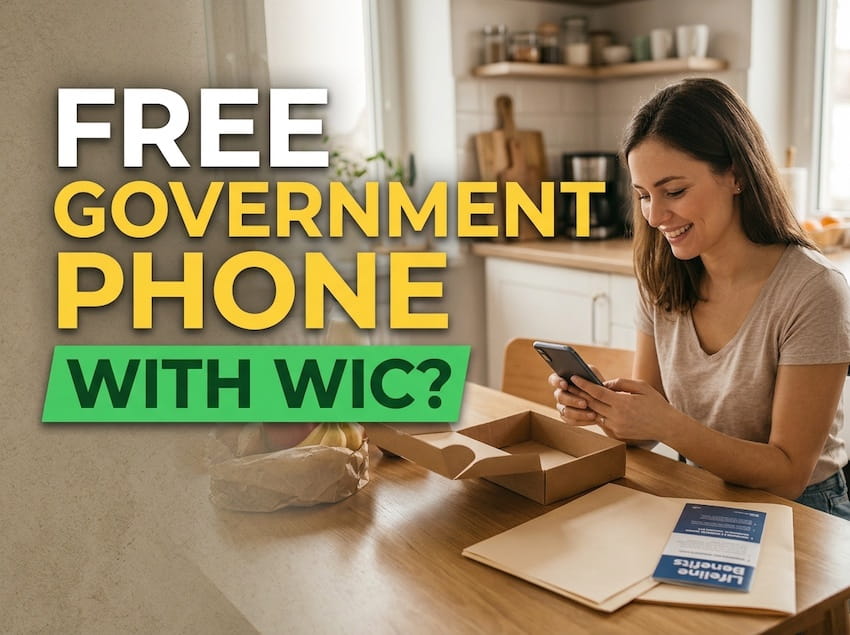 Mother using a smartphone which she received under lifeline program using WIC.